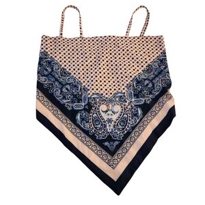 Zara Paisley Blue White  Bandana Wrap Top